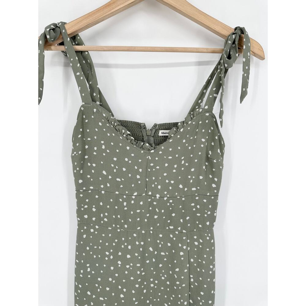 Abercrombie & Fitch Polka Dot Tie Strap Midi Dress Sweetheart Ruffle Side Slit - Picture 4 of 10